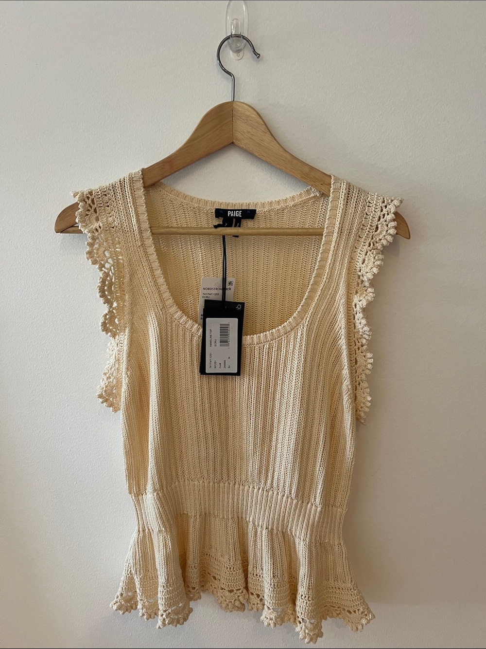 PAIGE Cream Crochet Knit Peplum Tank